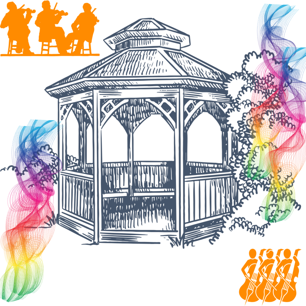 Garden colors and orchestra with a beautiful ornate gazebo. Neurodiversity