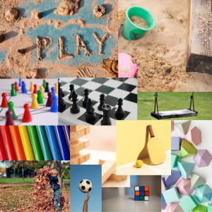 Smith clinic services | Play therapy with a collage of pictures to represent play and develpment