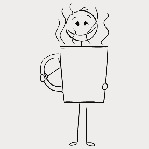 cartoon character with coffee mug