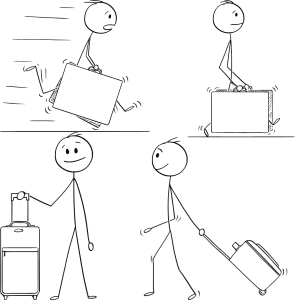 four cartoon characters with suitcases, 3rd culture kids