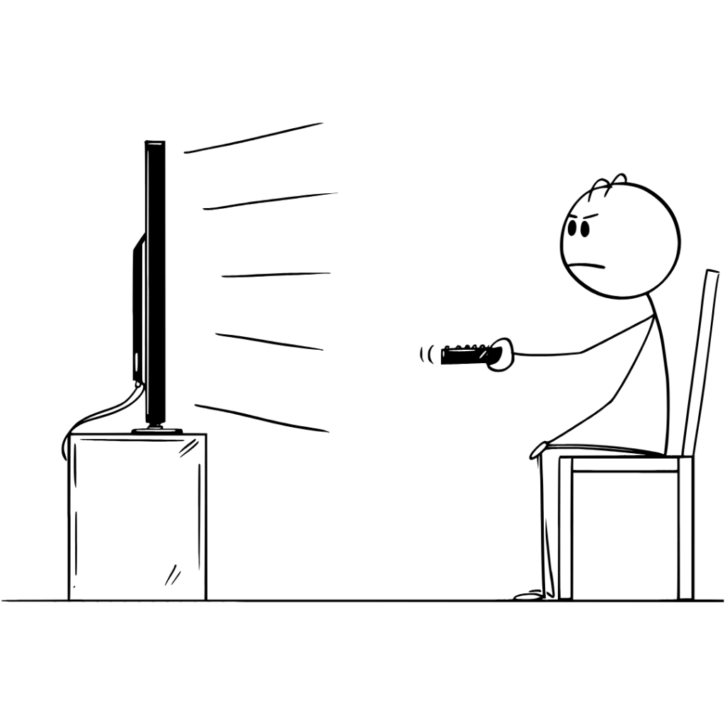 cartoon character with tv remote and tv