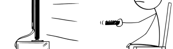 cartoon character with tv remote and tv